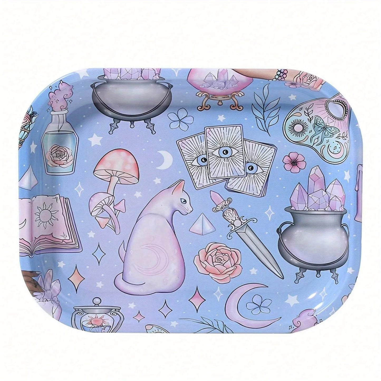 2 Pieces Kitten Bear Floral Mushrooms The Magic World Grinder and Rolling Tray Combo