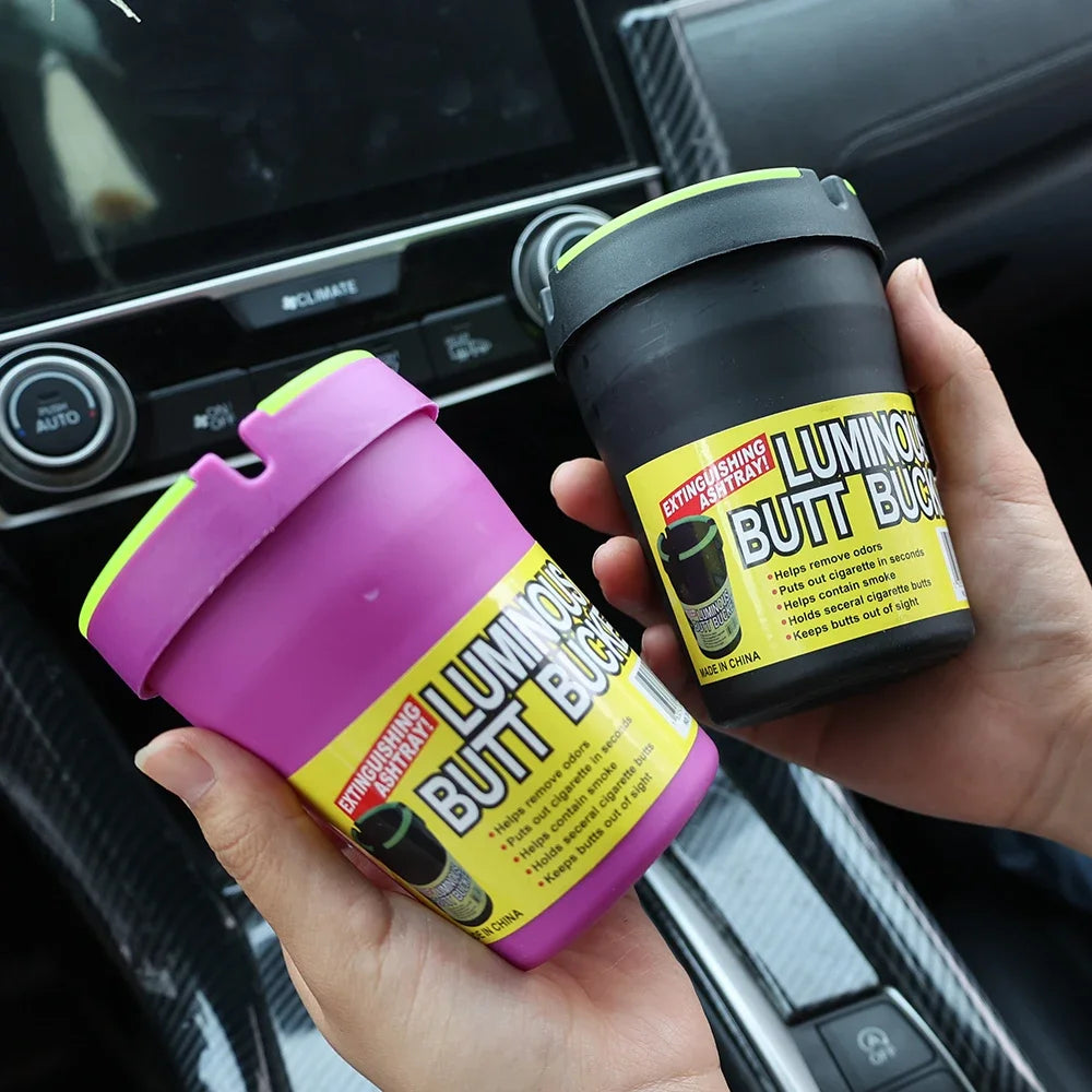Portable Luminous Plastic Ashtray Car Large Capacity Double-layer Noctilucent Ashtray Waterproof Garbage Storage Bin Trash Can