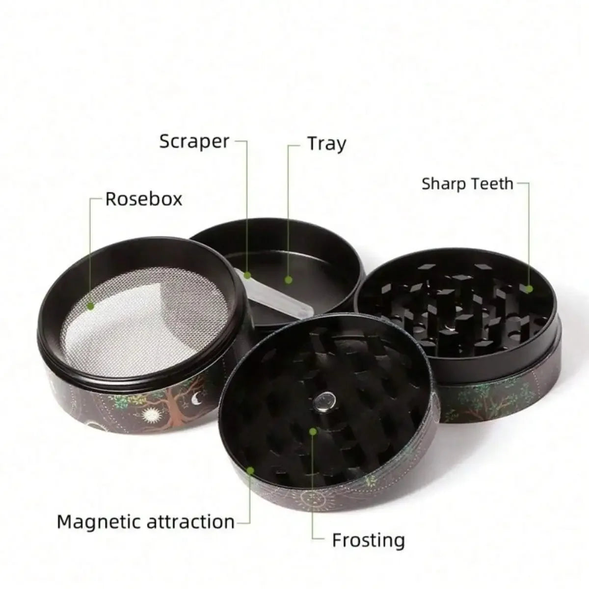 1.6/2inch Metal Sun Herb Grinder Boho Moon 4-Layers Salt Spice Mill Pepper Mortar Tobacco Grass Raw Grinder Smoking Accessories