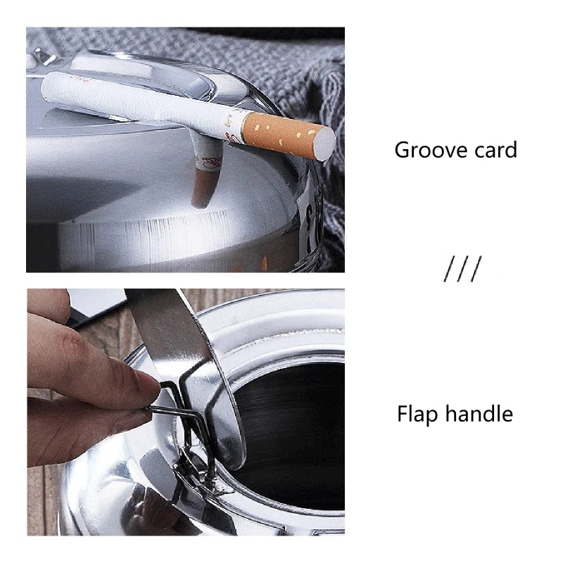 2022 New Stainless Steel Ashtray with Lid Detachable Outdoor Cigarettes Tray Holder for Home Bedroom Office Tabletop Decoration
