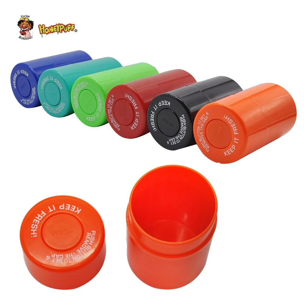 HONEYPUFF Vacuum Sealed Jar Vial Container Acrylic Plastic Storage Stash Jar Pill Bottle Case Box Tobacco Herb Container