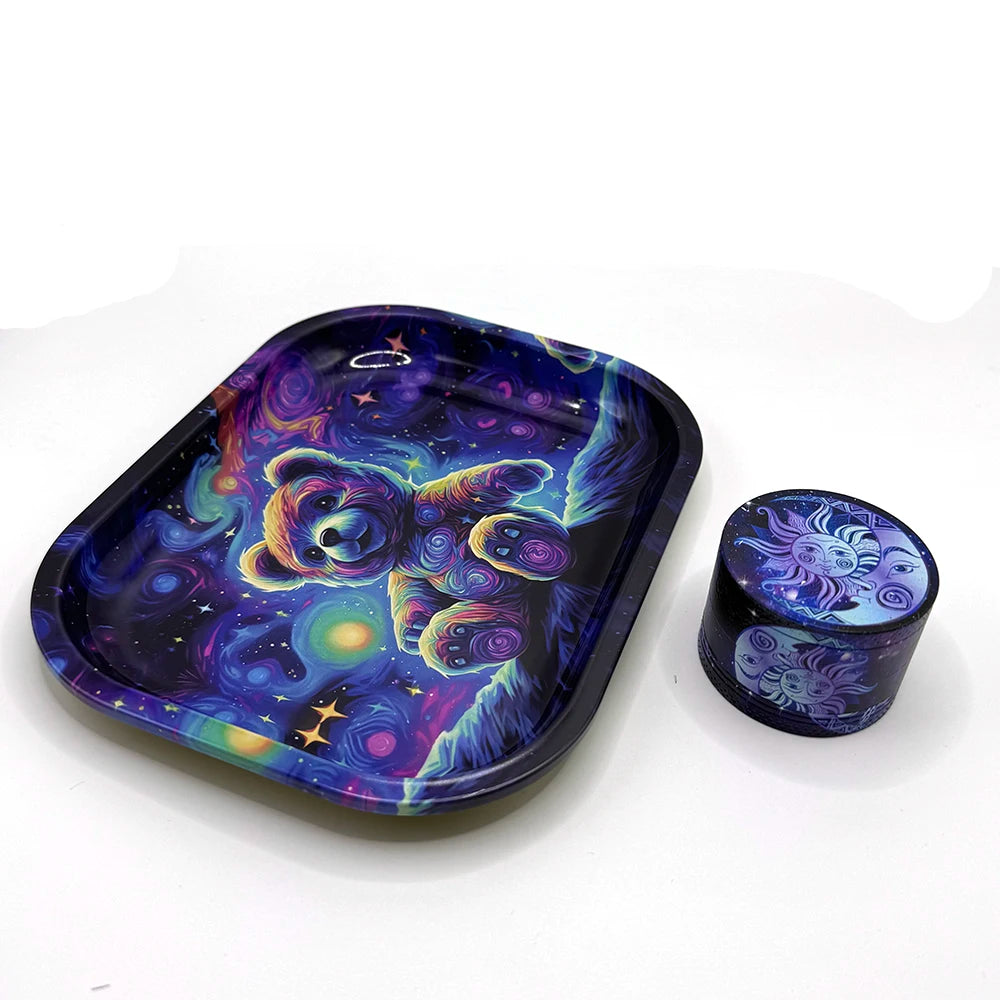 Metal 18X14CM Metal Rolling Maker Tray Kit with 2inch 50MM Smoke Herb Grinder Tobacco Set Spice Herb Tool Gift