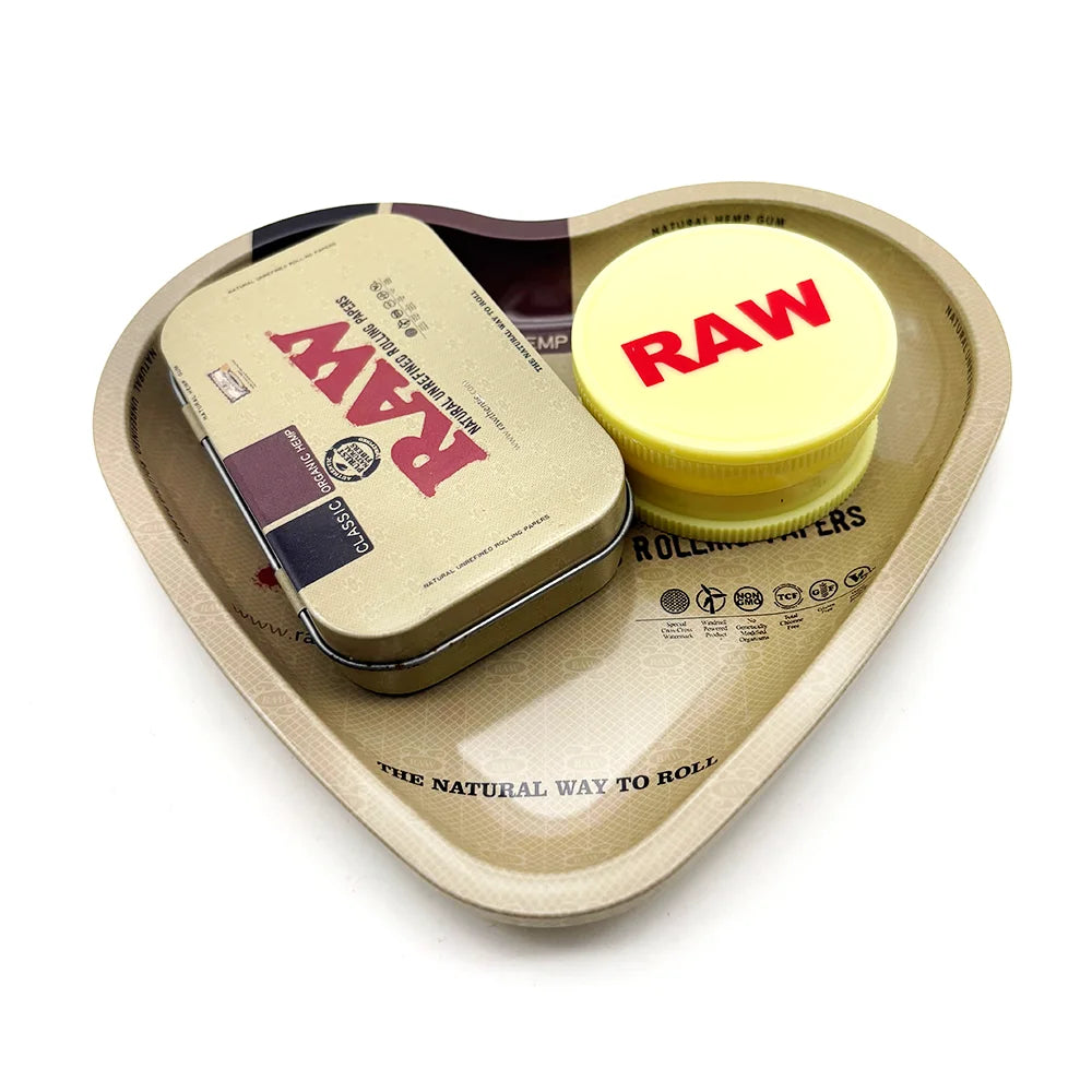 Love-Shaped Cigarette Tray Tobacco Metal Rolling Tray 16.5x18CM Plate 60MM Plastics Herb Grinder 2 layer Cigarette Spice Crusher