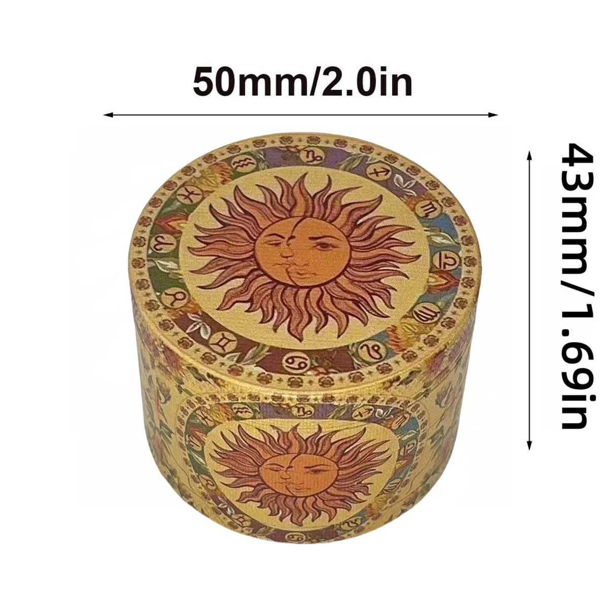 1.6/2inch Metal Sun Herb Grinder Boho Moon 4-Layers Salt Spice Mill Pepper Mortar Tobacco Grass Raw Grinder Smoking Accessories