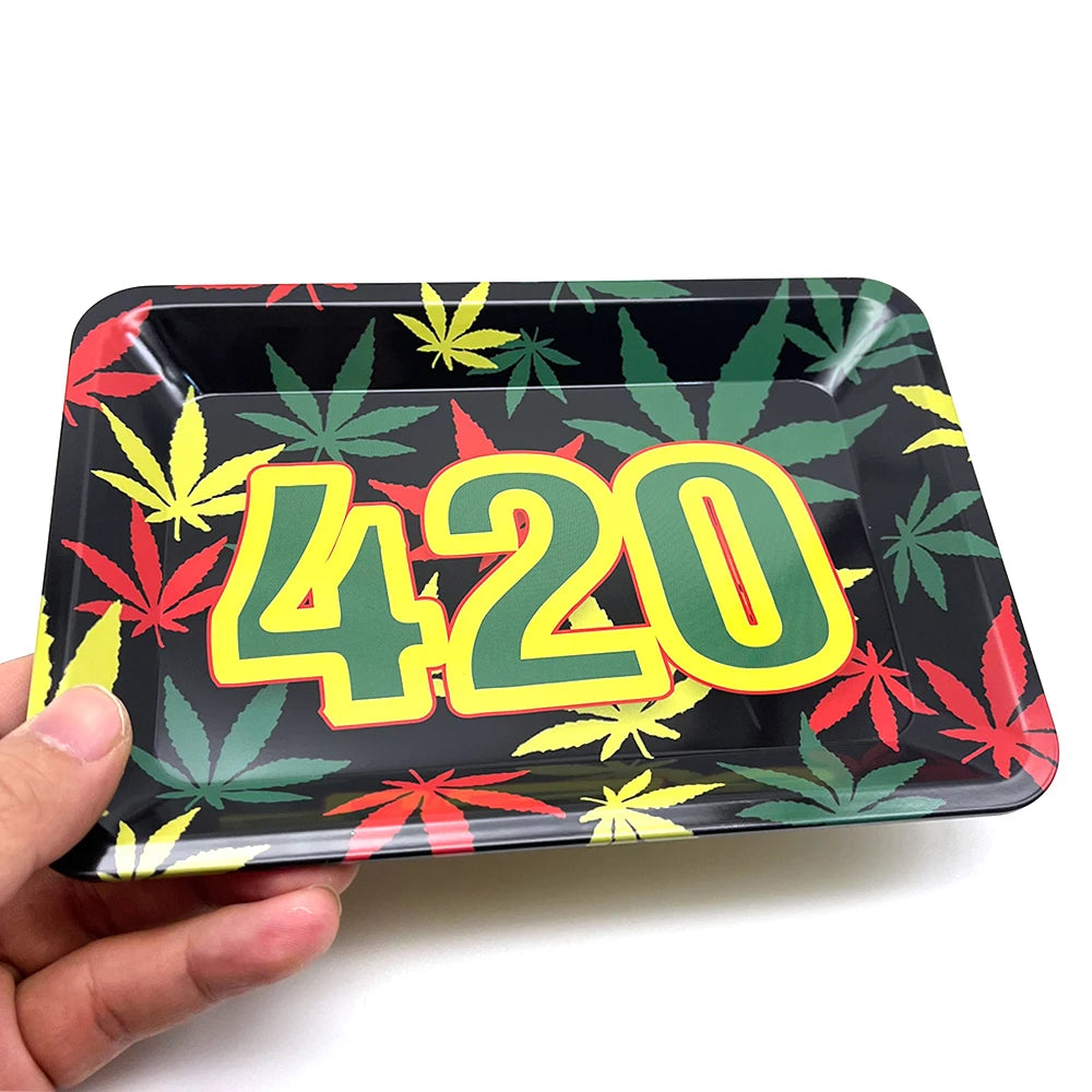 180*125mm Pink Girly Metal Rolling Tray Tobacco Herb Trays Smoking Accessories Rolling Tool 420 Leaves Print