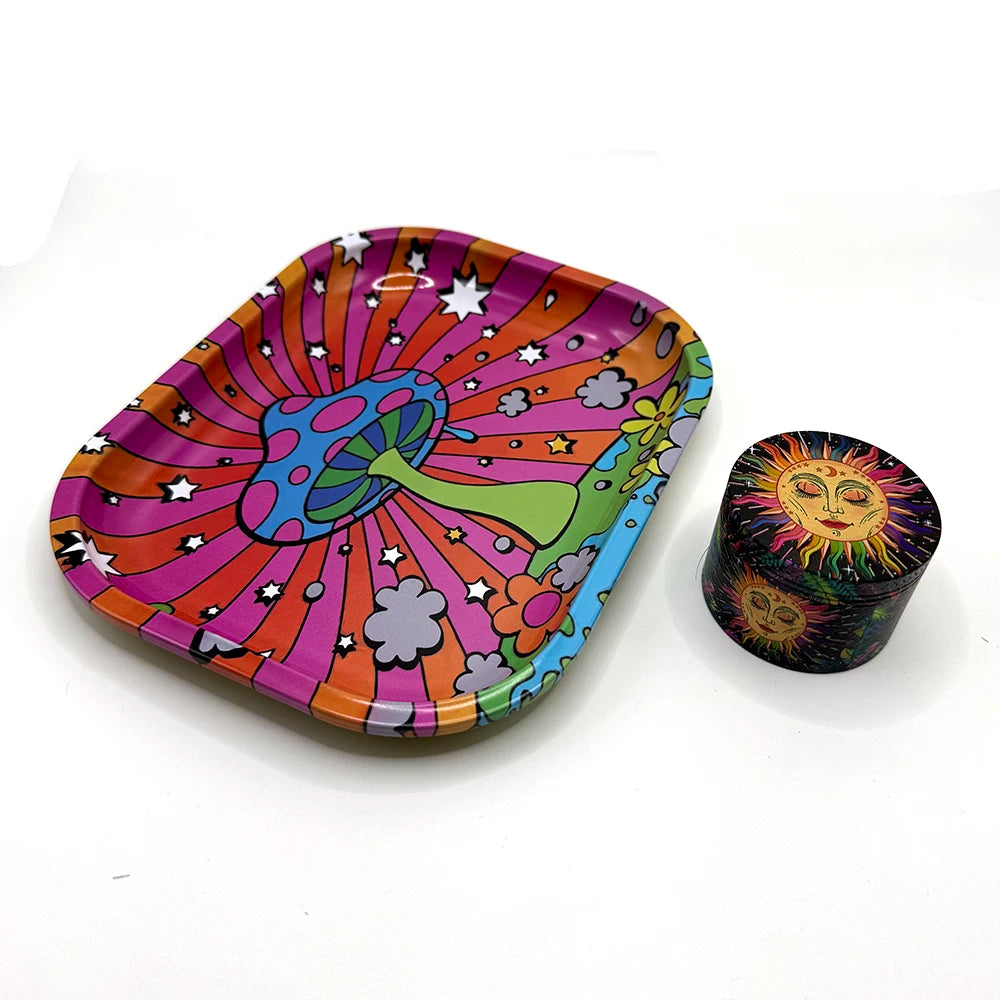 Metal 18X14CM Metal Rolling Maker Tray Kit with 2inch 50MM Smoke Herb Grinder Tobacco Set Spice Herb Tool Gift