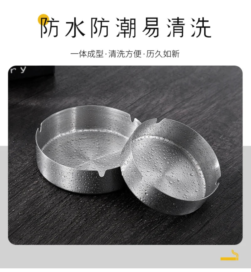 Round Stainless Steel Cigarette Ashtray Portable Tabletop Silver Metal Ash Tray for Smoker Fly Ash Proof Home Decoration