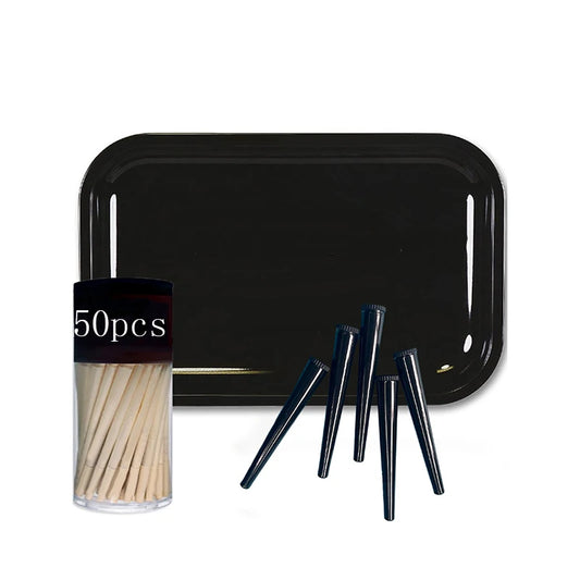 Black Rolling Tray Set 18X14cm A Set of  Metal Herb Tinplate Plate 50pcs Papers+5cm Storage Containers Smoking Accessorie