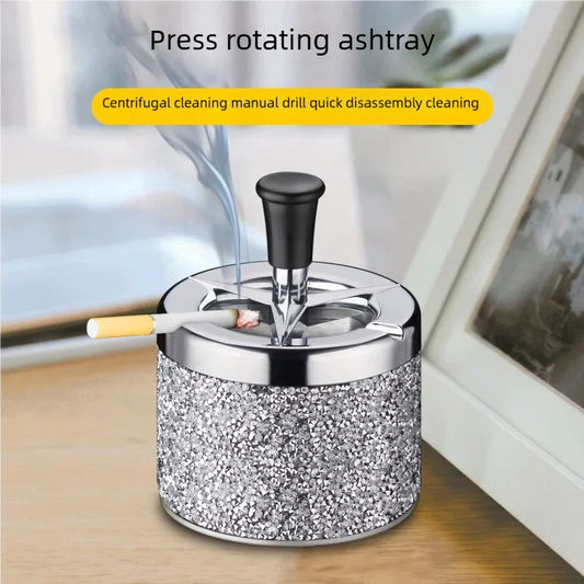 Creative ashtray press type rotating ashtray with diamond sticker, personalized and simple ashtray, household ashtray