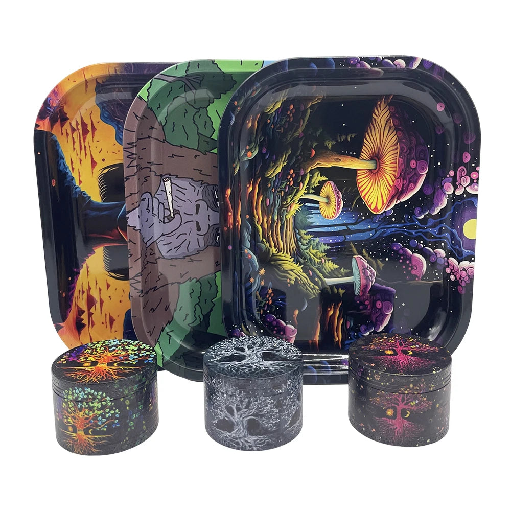 Metal 18X14CM Metal Rolling Maker Tray Kit with 2inch 50MM Smoke Herb Grinder Tobacco Set Spice Herb Tool Gift