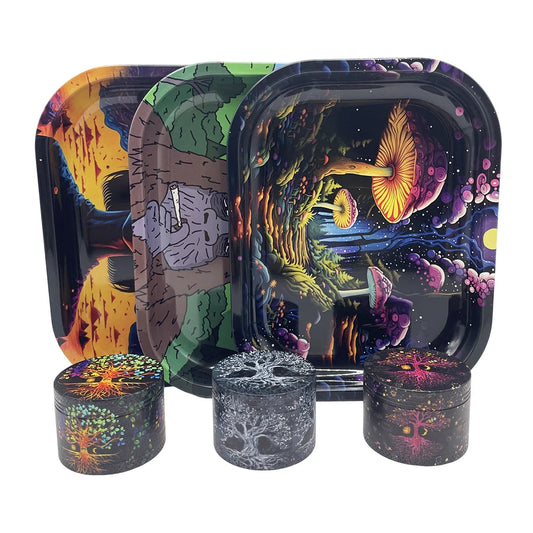 Metal 18X14CM Metal Rolling Maker Tray Kit with 2inch 50MM Smoke Herb Grinder Tobacco Set Spice Herb Tool Gift