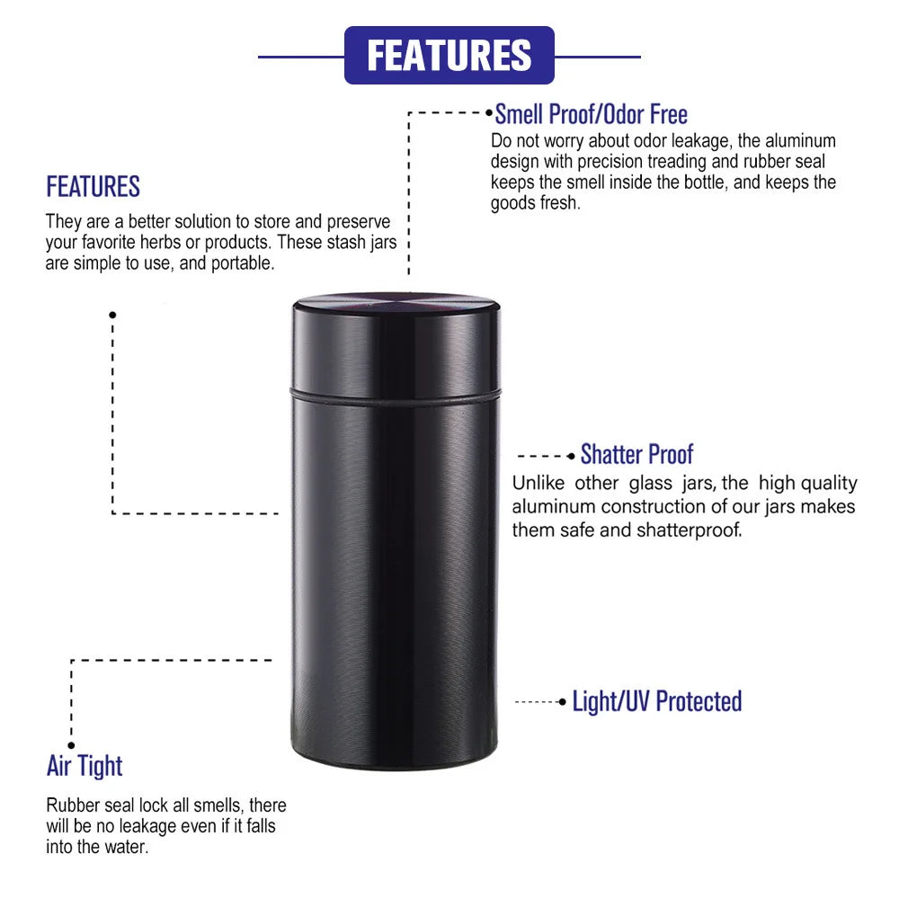 Portable Stash Jar Box Metal Stash Jar for Grass Tobacco Airtight Smell Proof Waterproof Storage Container Smoke Accessories