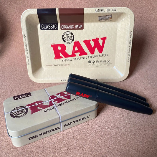 3pcs RAW Rolling Tray Metal Tin Box Smell Proof Cone Case Tube Combo