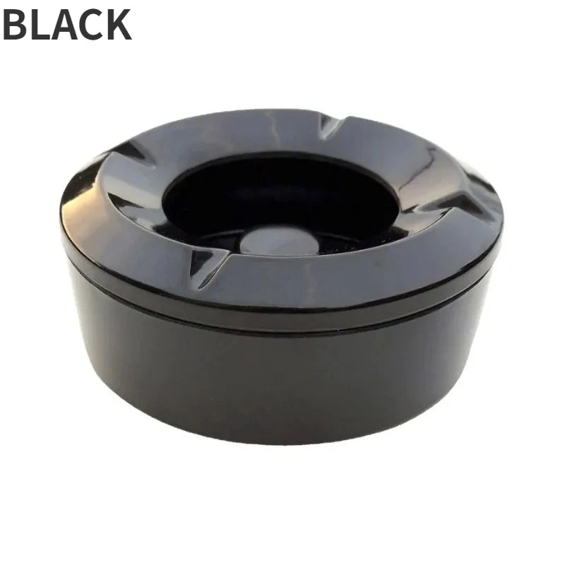 Black Round Ashtray with Lid Windproof Mylar Ashtray
