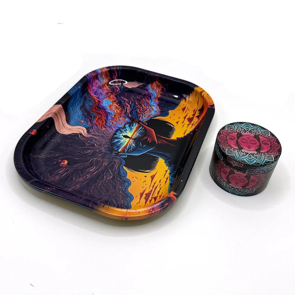 Metal 18X14CM Metal Rolling Maker Tray Kit with 2inch 50MM Smoke Herb Grinder Tobacco Set Spice Herb Tool Gift