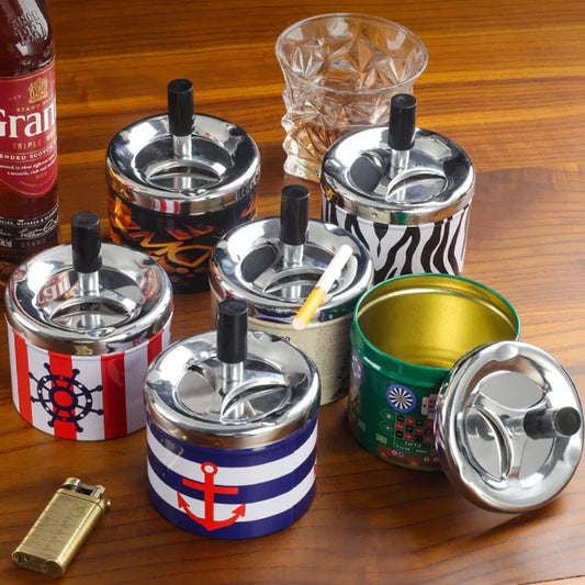 Push Down Ashtray with Spinning Lid Ash Tray Metal Cigarette Ash Tray Large Ashtray for Indoor and Outside Patio