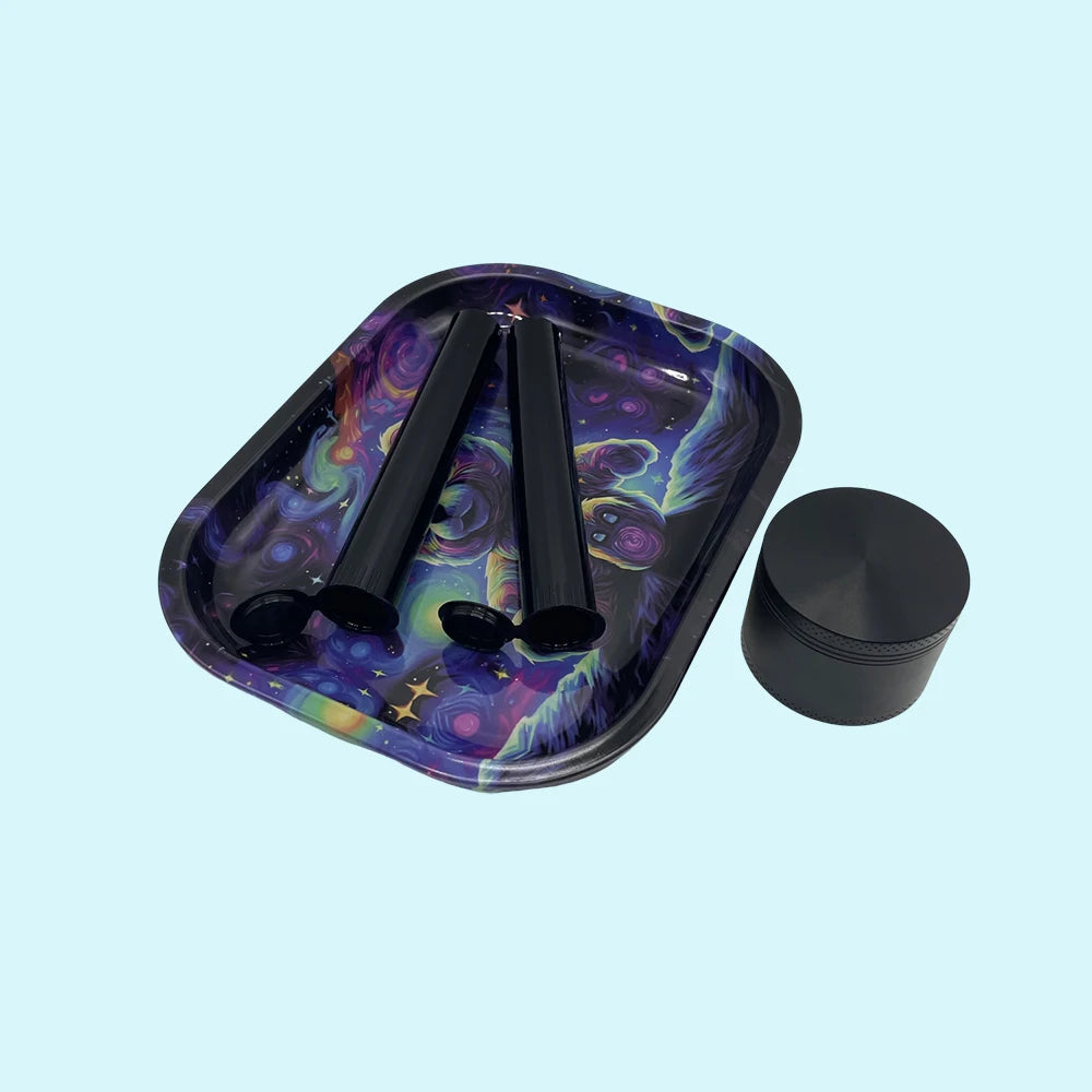 18cmx14cm Herb Tobacco Rolling Tray Set Storage Tube Ash Tray 50mm Metal Herbal Grinder Kit Smoking Accessories
