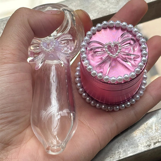 Pink Butterfly Style Herb Grinder Metal Glass pipas para fumar Spice Crusher Set Gift Girl