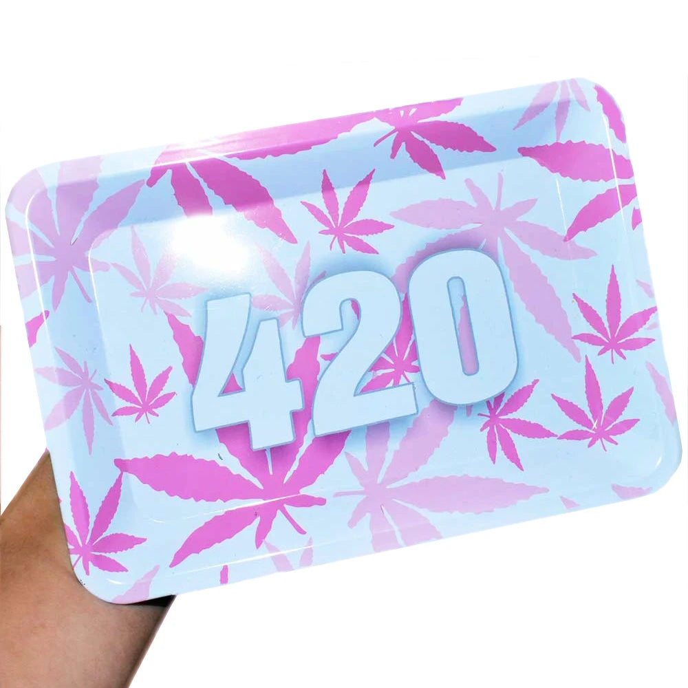 180*125mm Pink Girly Metal Rolling Tray Tobacco Herb Trays Smoking Accessories Rolling Tool 420 Leaves Print