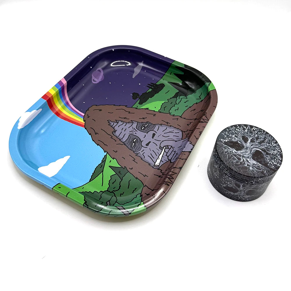 Metal 18X14CM Metal Rolling Maker Tray Kit with 2inch 50MM Smoke Herb Grinder Tobacco Set Spice Herb Tool Gift
