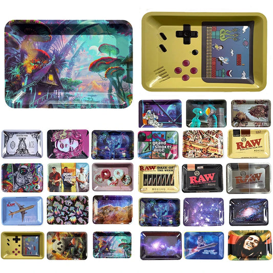 Colorful Metal Rolling Tray Tobacco Plate Cigar Smoking  Accessories Sundries Storage Container 180*125mm