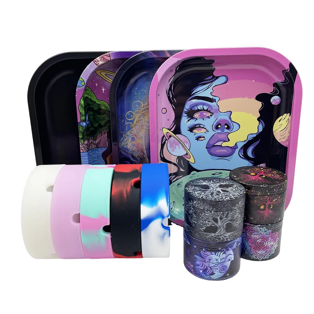 2-inch vanilla Grinder Soft Ashtray Smoking set Metal Rolling Tray 7x5.5 inch Zinc Alloy Spice Grass Grinder