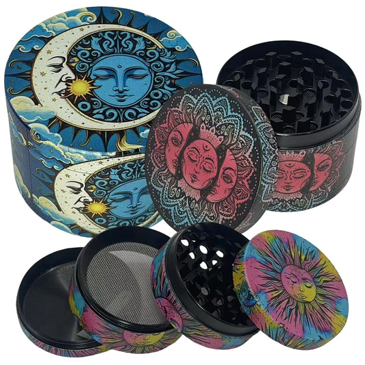 1.6/2inch Metal Sun Herb Grinder Boho Moon 4-Layers Salt Spice Mill Pepper Mortar Tobacco Grass Raw Grinder Smoking Accessories