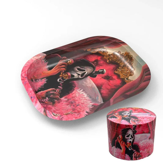 2 Pieces Skull Head Metal Rolling Tray and Herb Grinder Combo